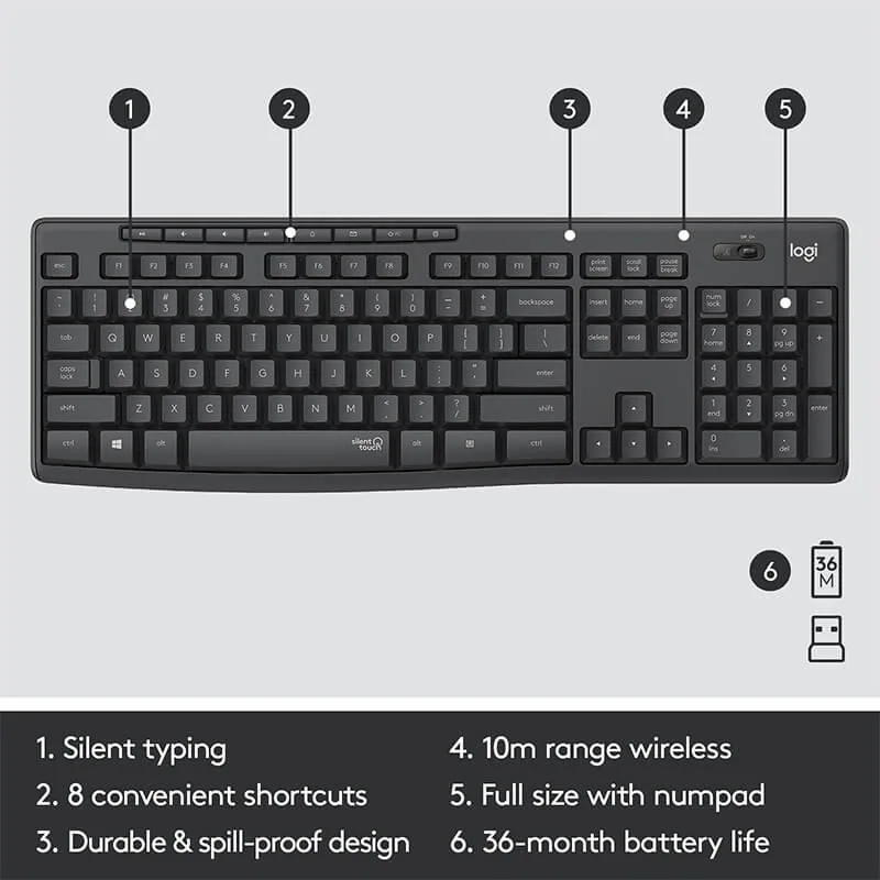 Logitech MK295 Silent Wireless Keyboard & Mouse Combo - Image 4